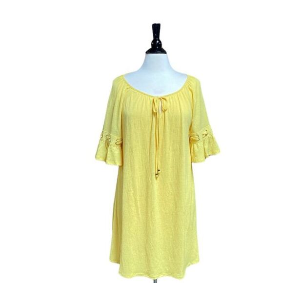 Naïf Yellow Bell Short Sleeve Tie Neck Dress Size Large NWT - Picture 1 of 4
